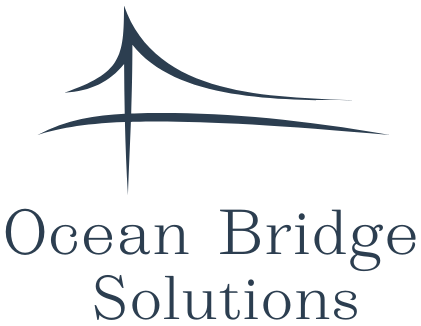 A green background with the words ocean bridge solutions in blue.
